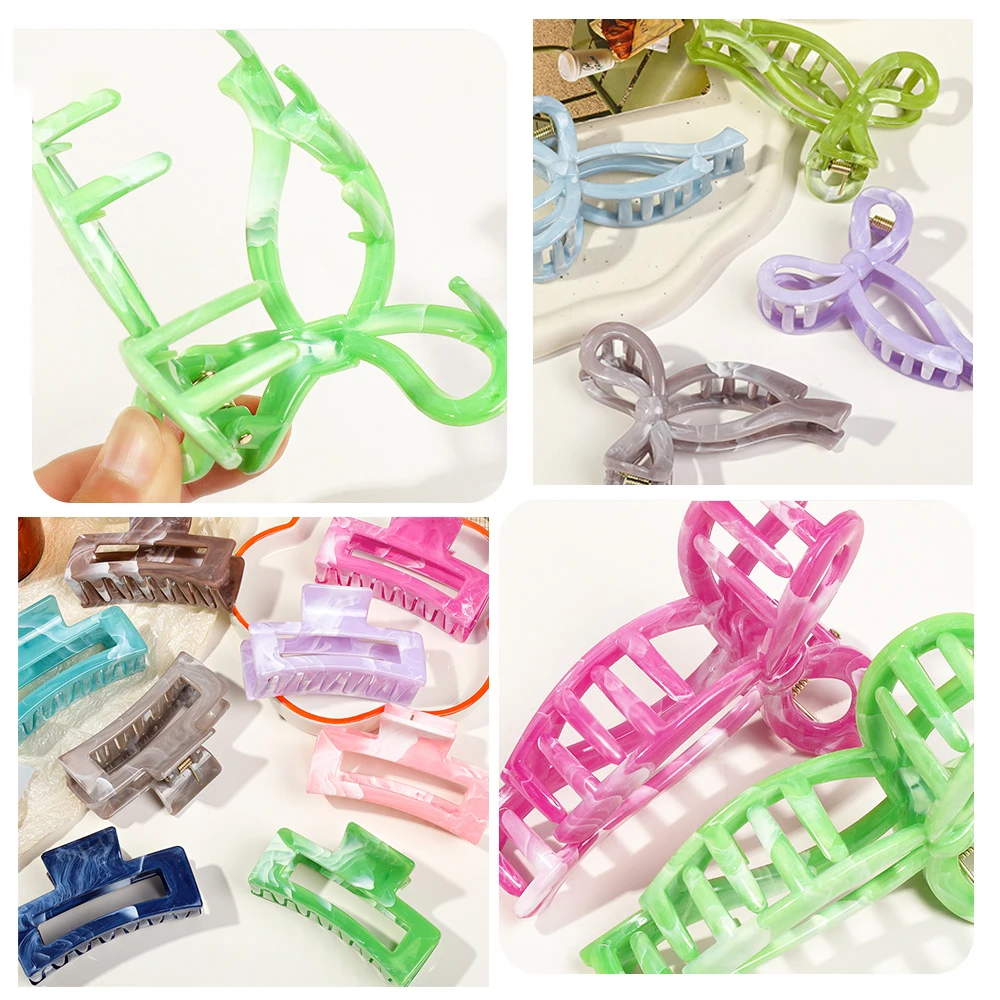 Ponytail Acrylic Hair Claw Grab Bow Large Hair Clip Geometric Hollow Square Hairpins Barrettes for Women Girls Hair Accessories image 5