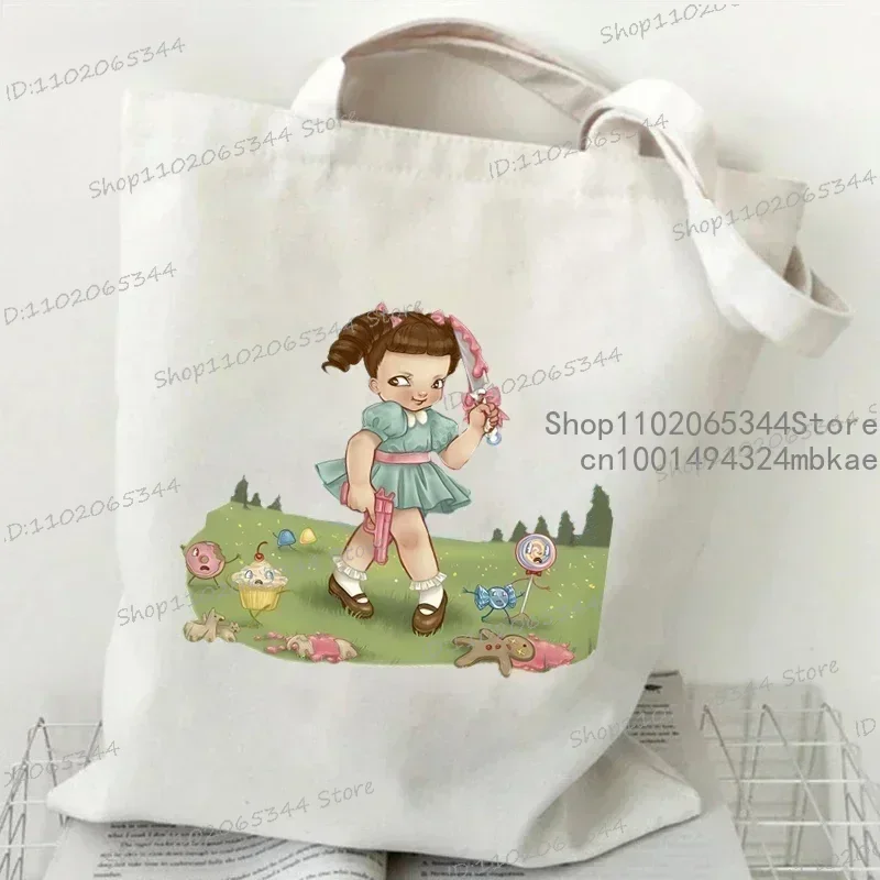 Melanie Martinez Women Canvas Tote Bag Vintage Y2K Aesthetics Shoulder Bag Singer Music Shopping Bag Melanie Martinez Handbag