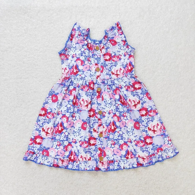 New rts baby girl summer dress wholesale boutique seaweed pattern sleeveless girls dress GSD1139