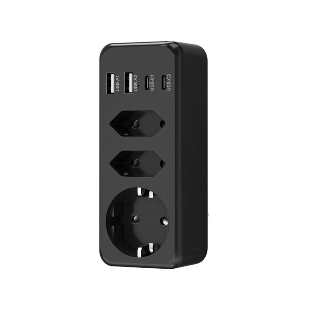 7 In 1 EU Plug Power Strip with 3 AC Outlets 4 USB 17W Fast Charging Socket 7 Safety System Surge Protection Socket