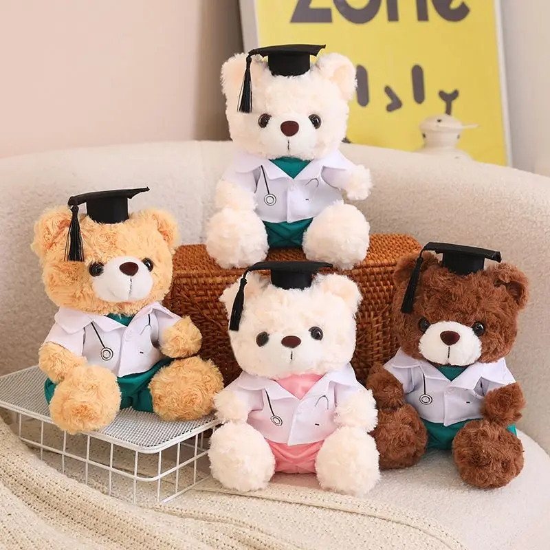 Soft Plush Doctor Graduation Bear Toy with Cap and Medical Uniform Cute Stuffed Animal for Medical School Graduation and Gift