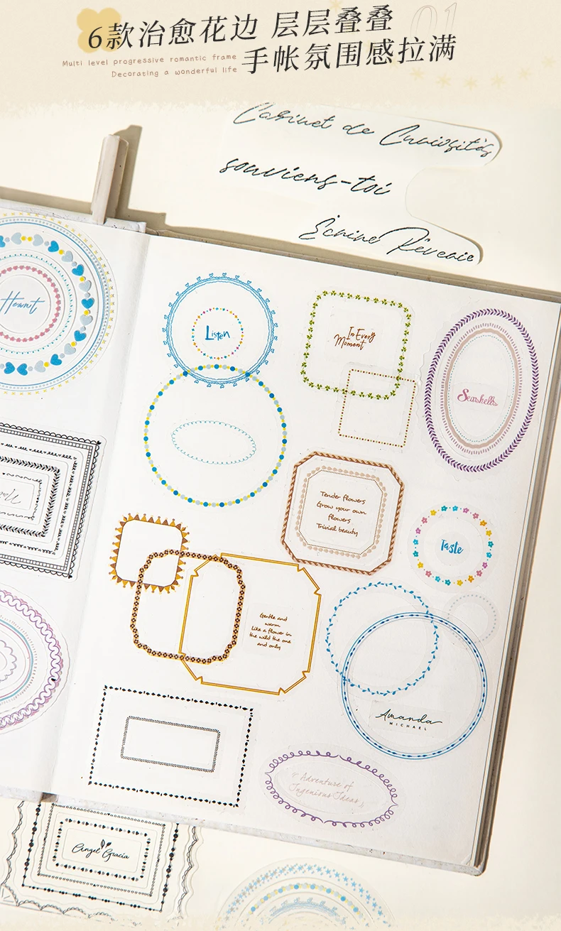 Journal GO 10 Stück Traumhafte Blumenrand-Aufkleber Ästhetische Rahmen-Sticker für Scrapbooking Journaling Deko-Materialien Karten-Bastelarbeiten Abziehbilder – Detail 3
