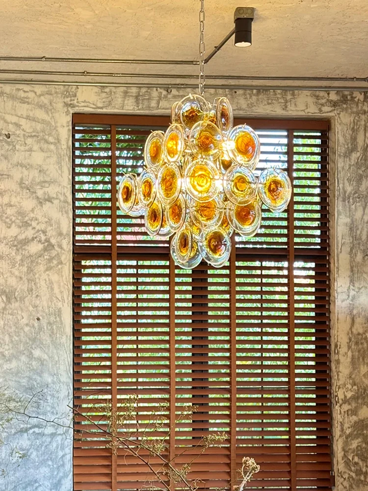 Soft Atmosphere Red Tea Handmade Glass Chandeliers Vintage Villa Kitchen Island Pendant Lighting Fixture Bedroom Ceiling Lustre