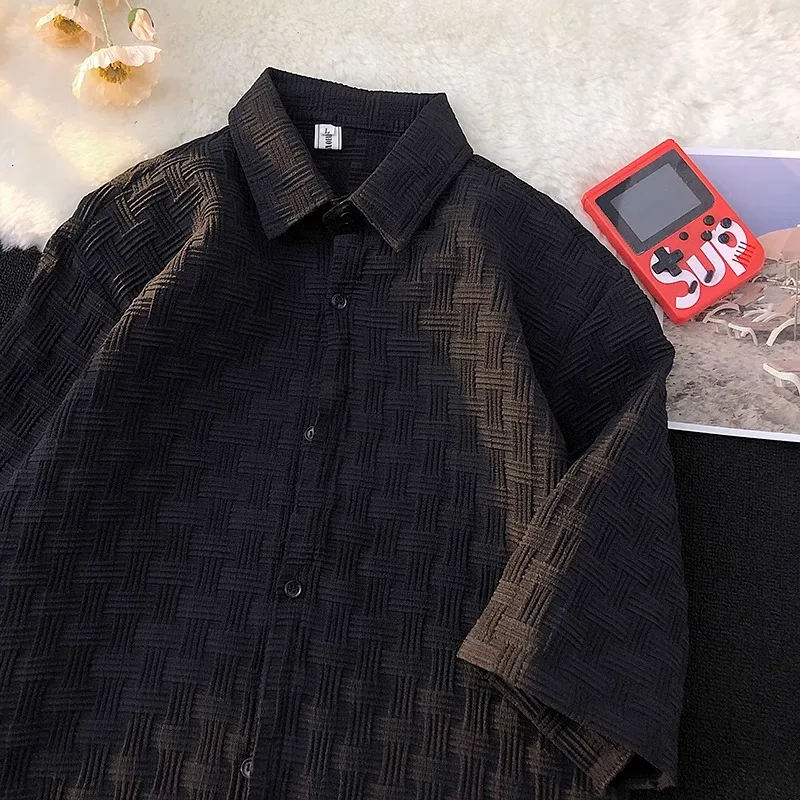 

Extra Large Size Men's Casual Summer irt Thin ort Sve Fat Person Faion Brand Hong Kong Sle Japanese Five Points