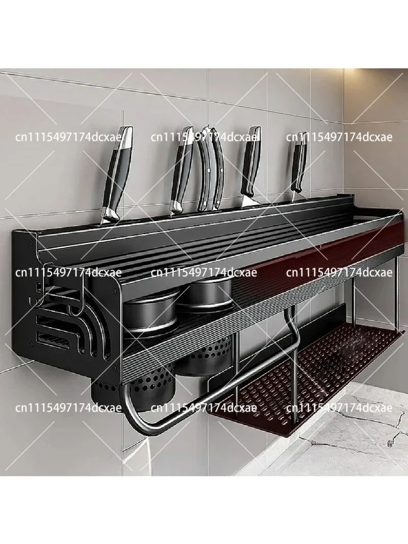 Wall Mount Kitchen Spice Rack 60/70/80cm Seasoning Storage Shelf with Knife Holder Chopstick Organizer Kitchen Accessory