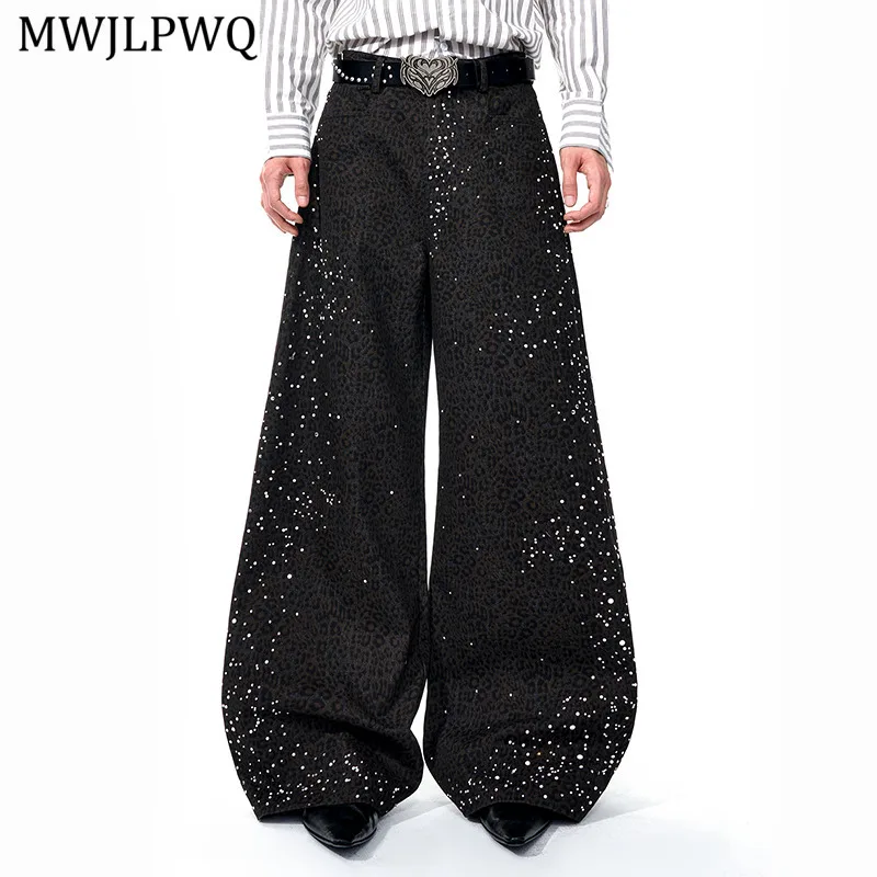 

MWJLPWQ Leopard Printed Design Jeans Men's Street High-End Hot Drilling Decorate Niched Casual Wide-Leg Pants 2025 Autumn 11585