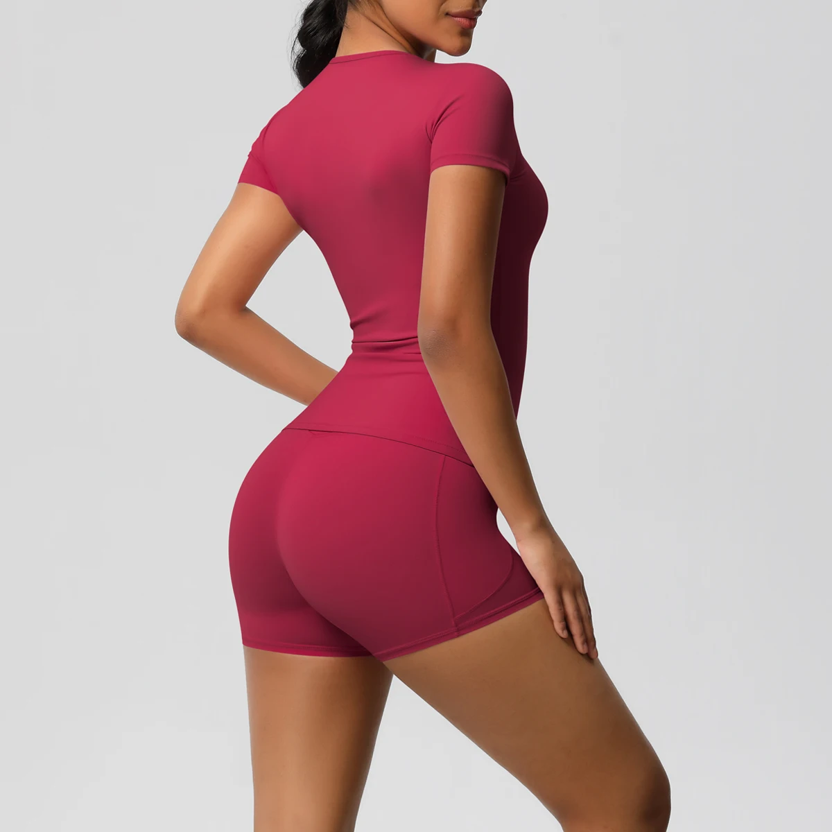 운동복 스포츠웨어 2피스 여성 요가 셔츠 푸쉬업 운동복 여성 야외 스포츠 하이웨이스트 피트니스 스포츠 반바지