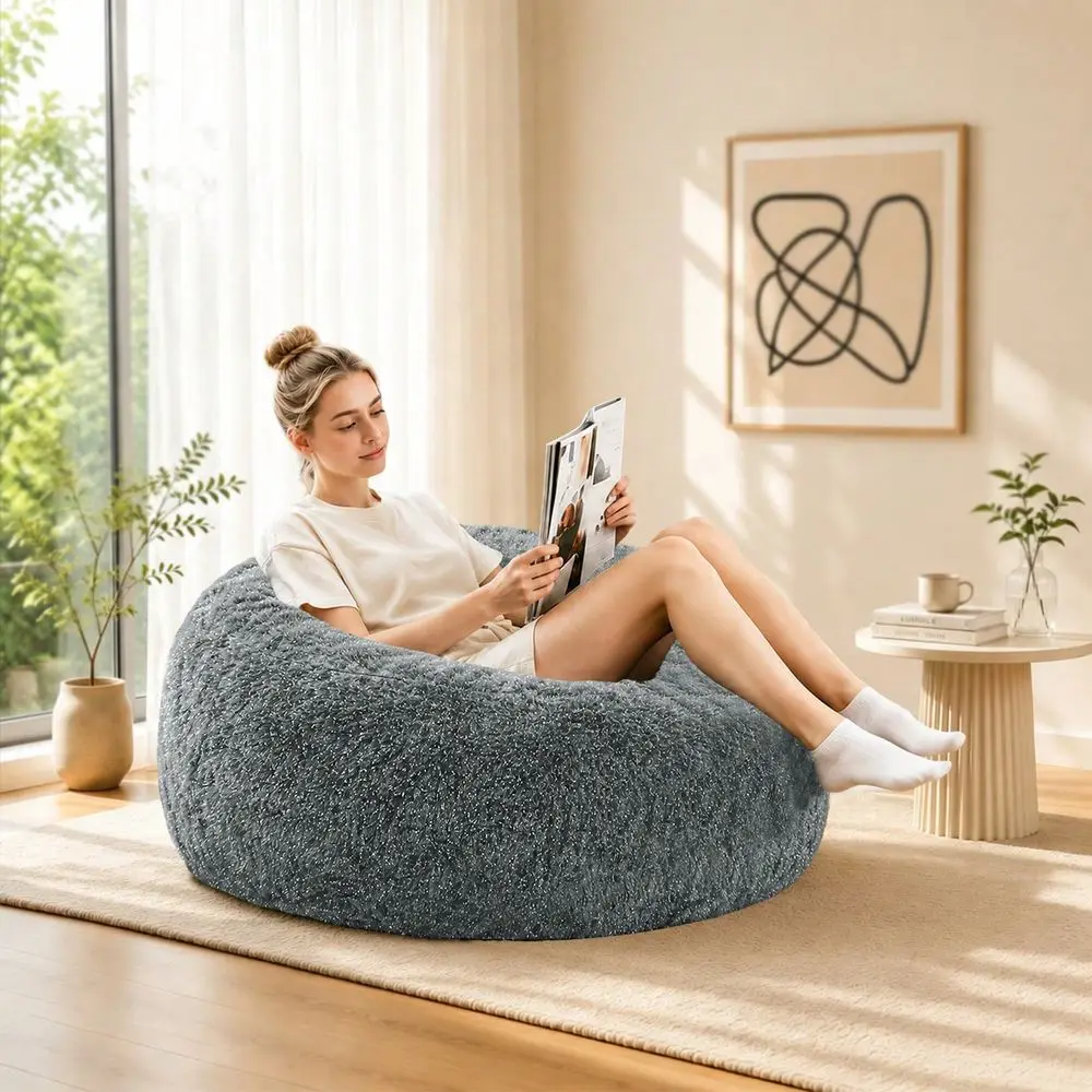 Oversized Shimmer Faux Fur Bean Bag Chair, Removable Washable Lock Zipper Cover, HighDensity Rebound Foam Filling, AntiSlip Dot view 2