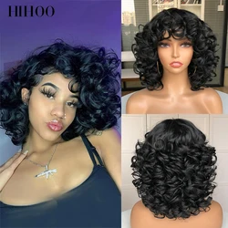 Perruque Afro Bouclée Courte avec Frange pour Femmes Noires, Synthétique, Moelleuse, Mixte, Marron, Blonde, Naturelle, Haute Température, Rouge