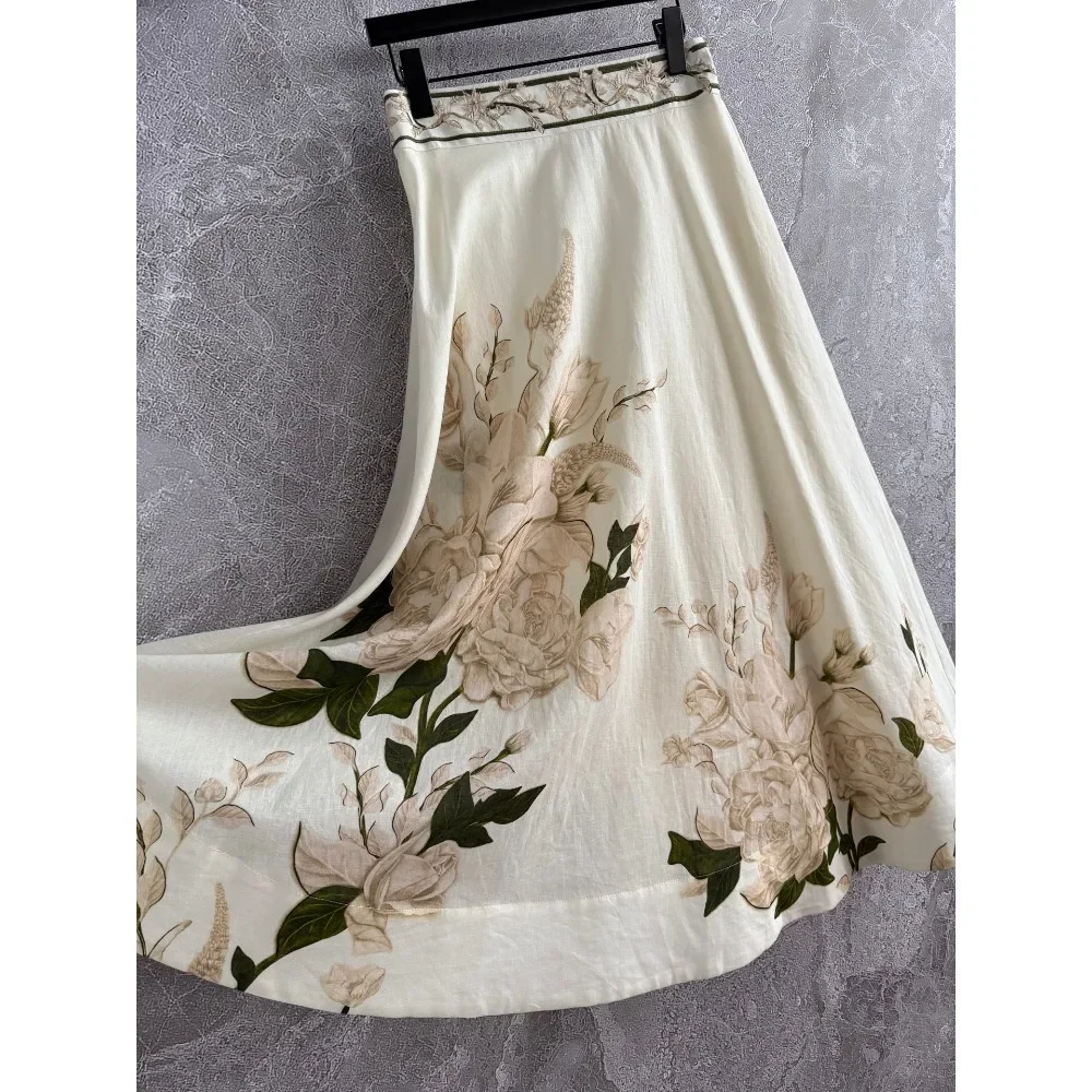 White Buddha's Hand Floral Print  Midi Skirt and Top Two Piece Sets Womens Outifits