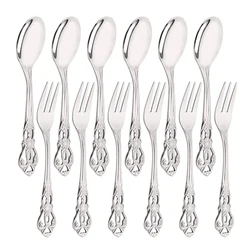 12Pcs Tea Fork Spoon Stainless Steel Tableware Set Fruit Fork Dinnerware Cutlery Set Cake Snack Fork Spoon Kitchen Utensils Set