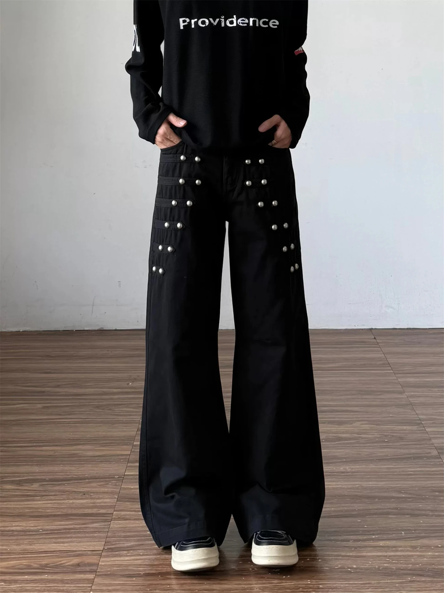 Retro Court Style Pearl Button Denim Jeans Men's Autumn Casual Straight Leg Workwear Loose Fit Straight Cut Urban Fashion