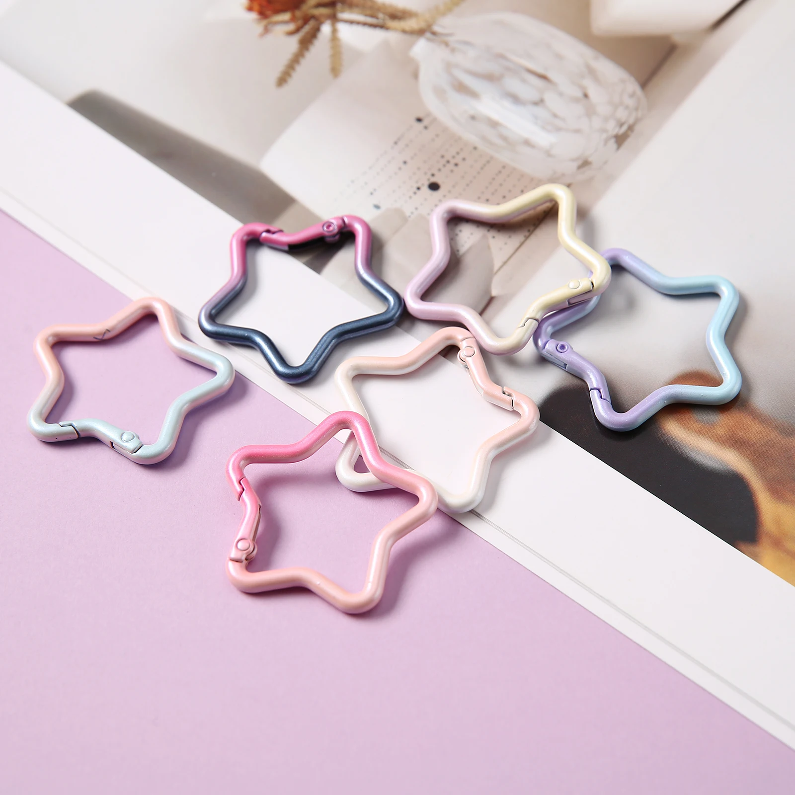 Pastel Gradient Star Shape Spring Ring Clasps, Colorful Alloy Openable Key Rings for DIY Jewelry, Bag Charms & Keychain Accessor