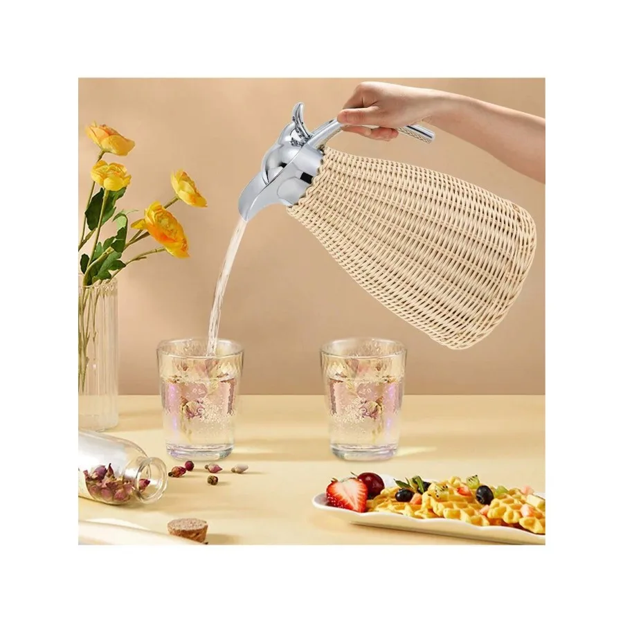 

1.5L Stainless Steel Thermal Jug, Double Vacuum ulated Jug, Hand-Woven Vintage Rattan Jug