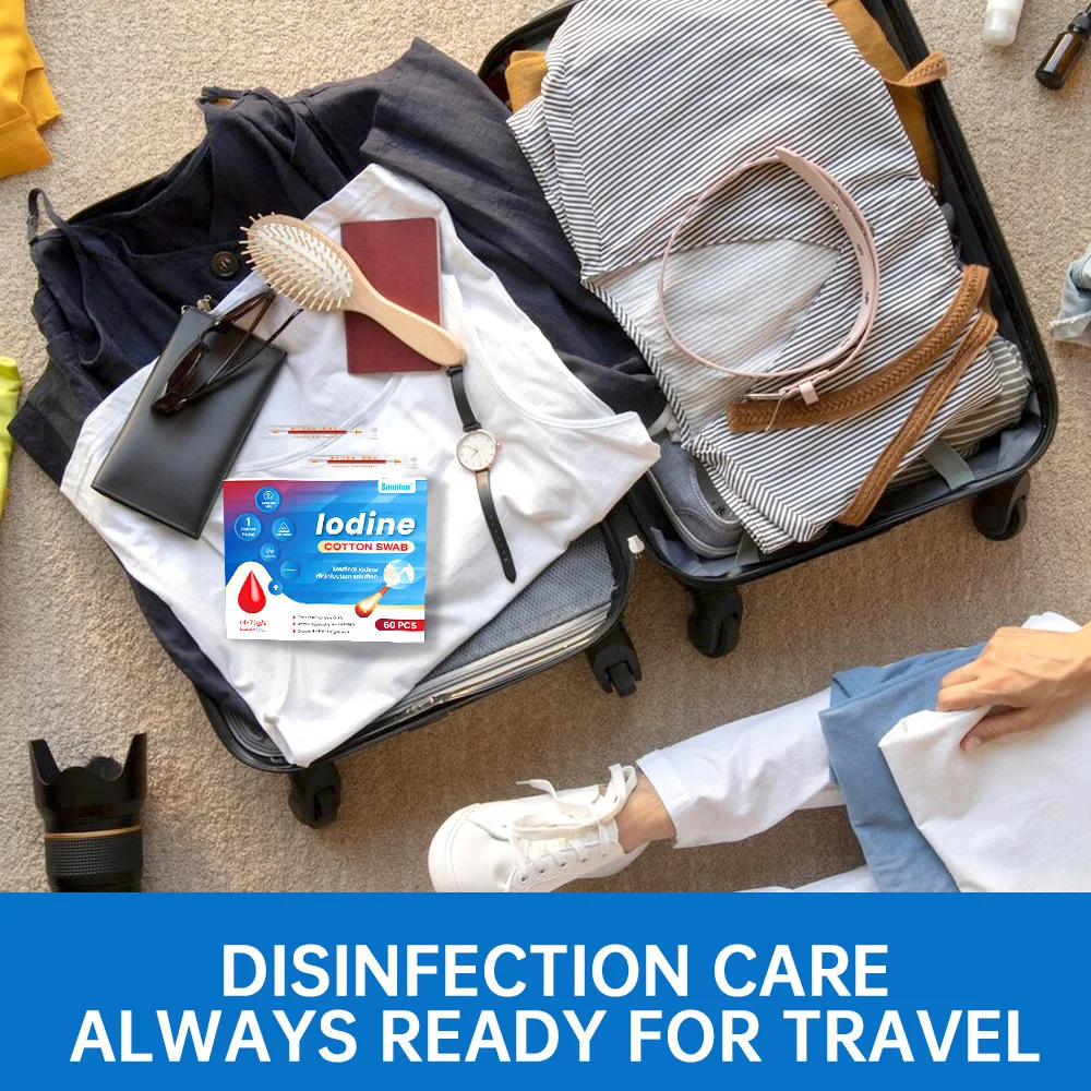 

60Pcs Disposable Medical Alcohol Emergency Care Sanitary Supplies Cotton Stick Iodine Swab Disinfected Swab Adults First Aid Kit