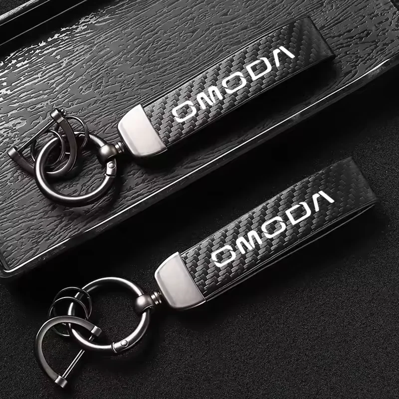 For Chery OMODA 5 S5 O5 E5 C5 PRO PHEV Car Carbon Fiber Leather Keychain Horseshoe Buckle Jewelry Auto Accessories 2