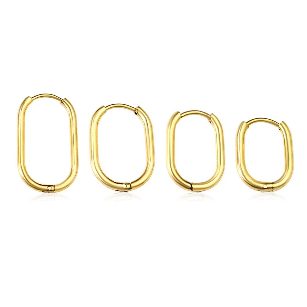 LUXUKISSKIDS Modische 2-teilige runde Ohrringe, Clips, 18 Karat vergoldet, ovale Form, Creolen für Mann/Frau, glattes Metall, Vintage-Stil, Aretes