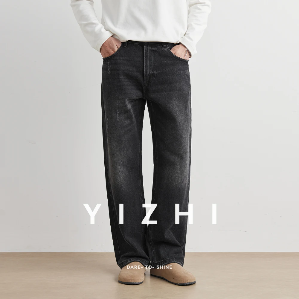 Autumn New Vintage Distressed Men's Baggy Straight Jeans Fashion Korean High Street Denim Pants Streetwear Male Trousers Jeans