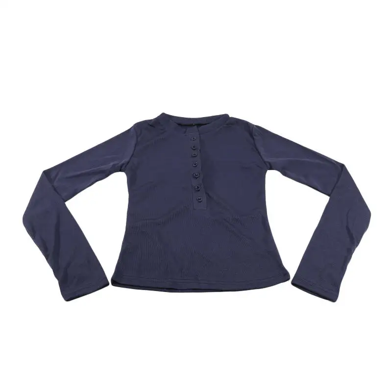Trendiges Langarm-T-Shirt mit Knöpfen 2026 Neue Spicy Girls Figurbetonte Schlankmachende Basic-Oberteile Vielseitige Lässige O-Ausschnitt Einfarbige T-Shirts – Detail 18