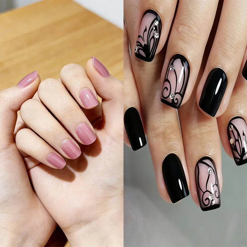 

24Pcs Glossy Solid Color Nail Art Short Square Colored Detachable Fake Nails Wearable Finished False Nails Press on Nails