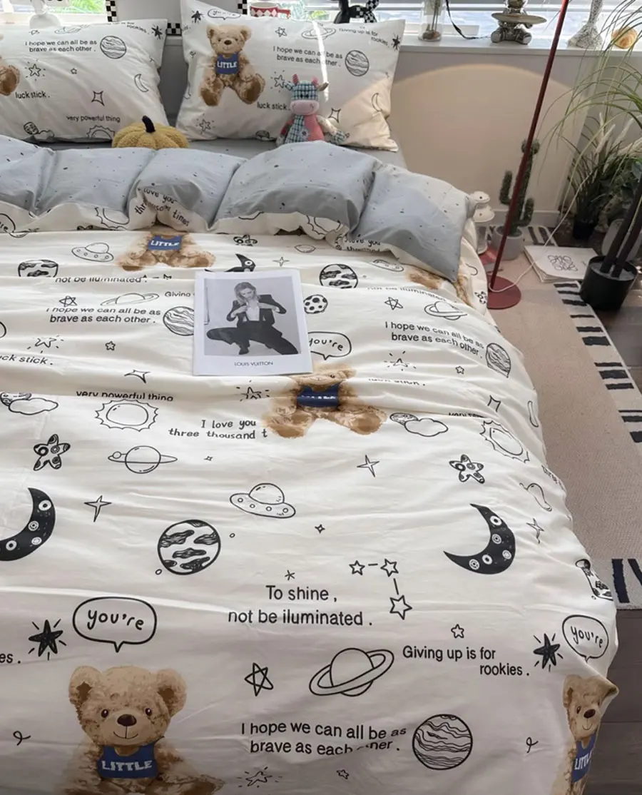 

Fashion cool cartoon bear universe star moon bedding set,twin full queen cotton home textile bed sheet pillow case quilt cover