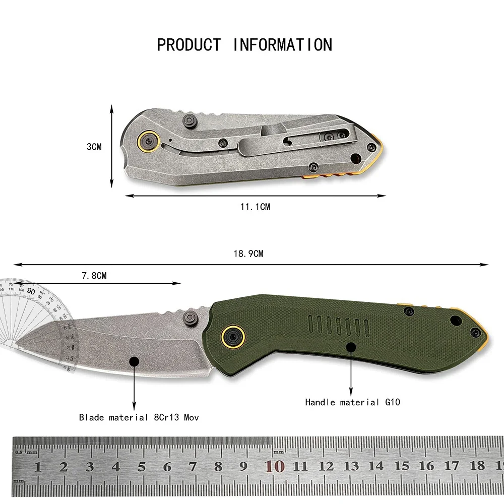 8Cr13MoV Stone Washed Plain Blade, 6280 Tactical Pocket Folding Knife, Carbon Fiber /G10 Treatment Outdoor Camping Hunting Knife