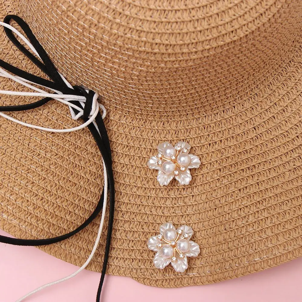 5PCS Pearl Flower Rhinestone Buttons Sparkling Crystal Hairpins Decoration Clothes Buttons DIY Crafts Apparel Sewing Accessories