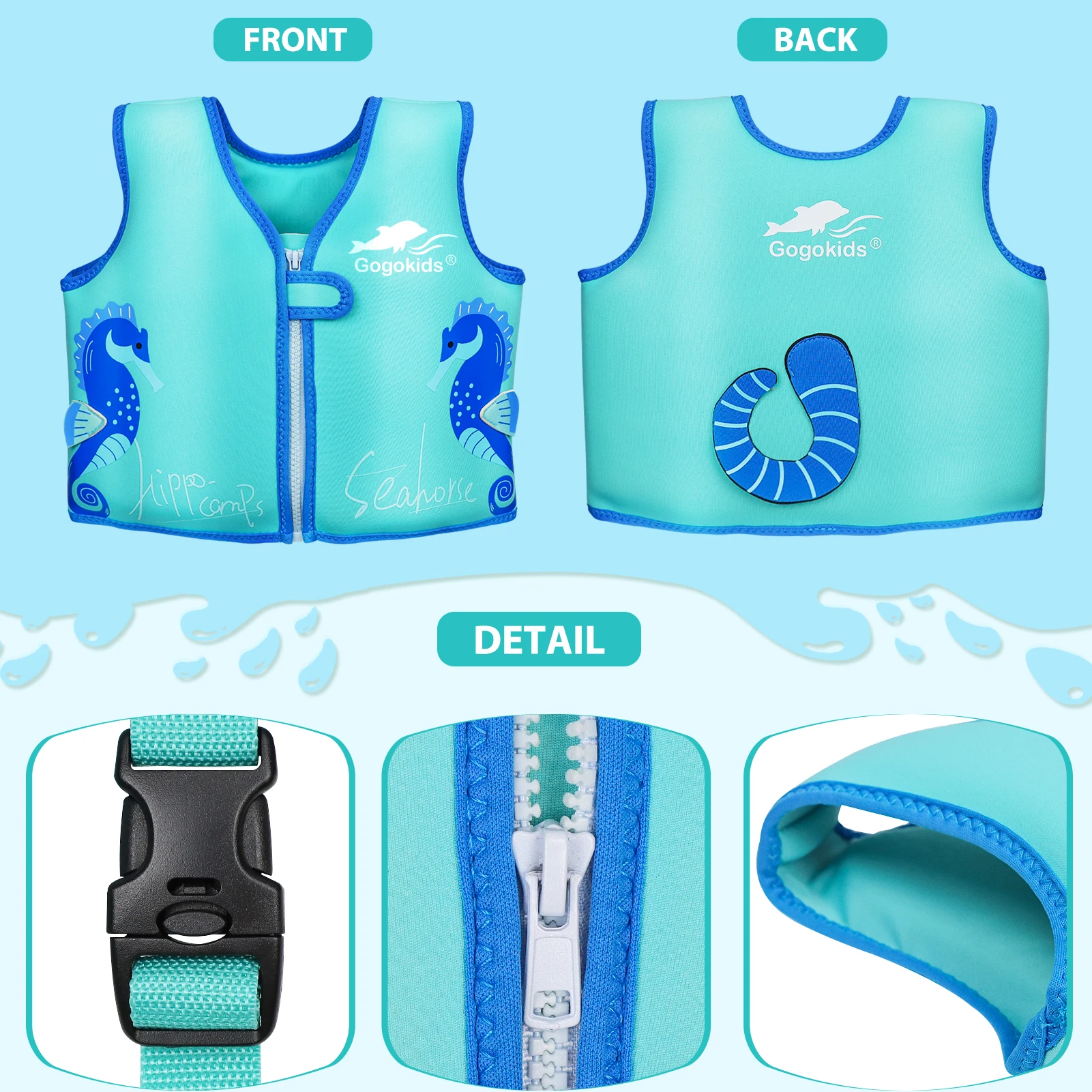 Kids Swim Vest Swim Jackets for Toddlers Swim Trainer Vest with Crotch Strap Classic Buoyancy Swimming Floaties Swimsuit