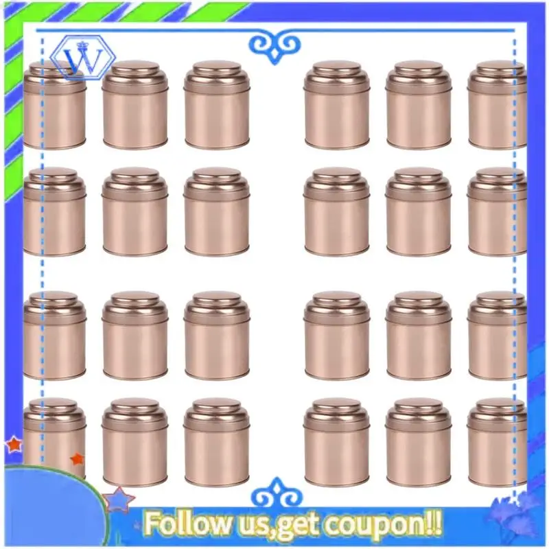 

A55P-24Pcs Tea Tins Canister With Airtight Double Lids,Mini Tin Can Box And Small Round Kitchen Canisters For Tea (Rose Gold)