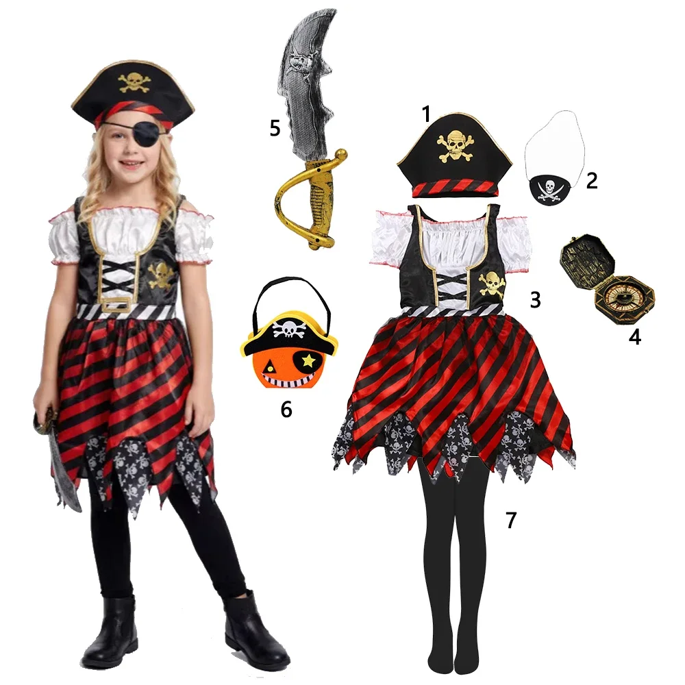 Kinder-Rollenspielkleid Mädchen Piraten-Cosplay-Tutu-Kleid Komplettes Zubehörset Halloween-Kostüm für Karnevalsparty-Verkleidung – Detail 2