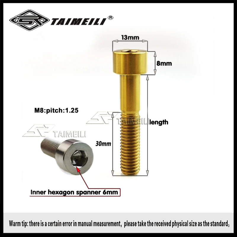 TAIMIELI Titanium alloy bolts, cylindrical M8 *20/25/30/35/40/45/50/60/70/80mm refitted screws for motorcycles