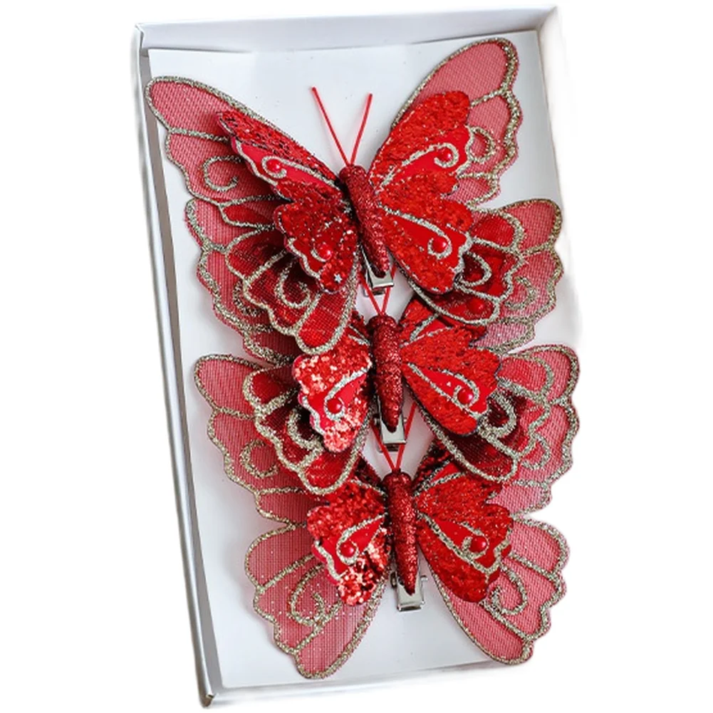 

Glitter Ornaments Set Butterfly Clip Decor Christmas Decoration 13.3*2*20cm Charming Butterfly Shape Easy Clip Attachment