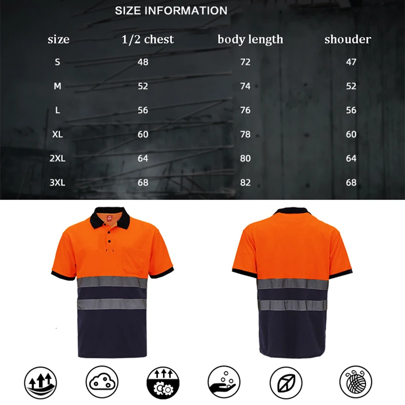 Hi Vis Reflective Shirt Short Sleeve Safety Polo Shirt Summer Two Tone Work Wear High Visibility Shirts for Work