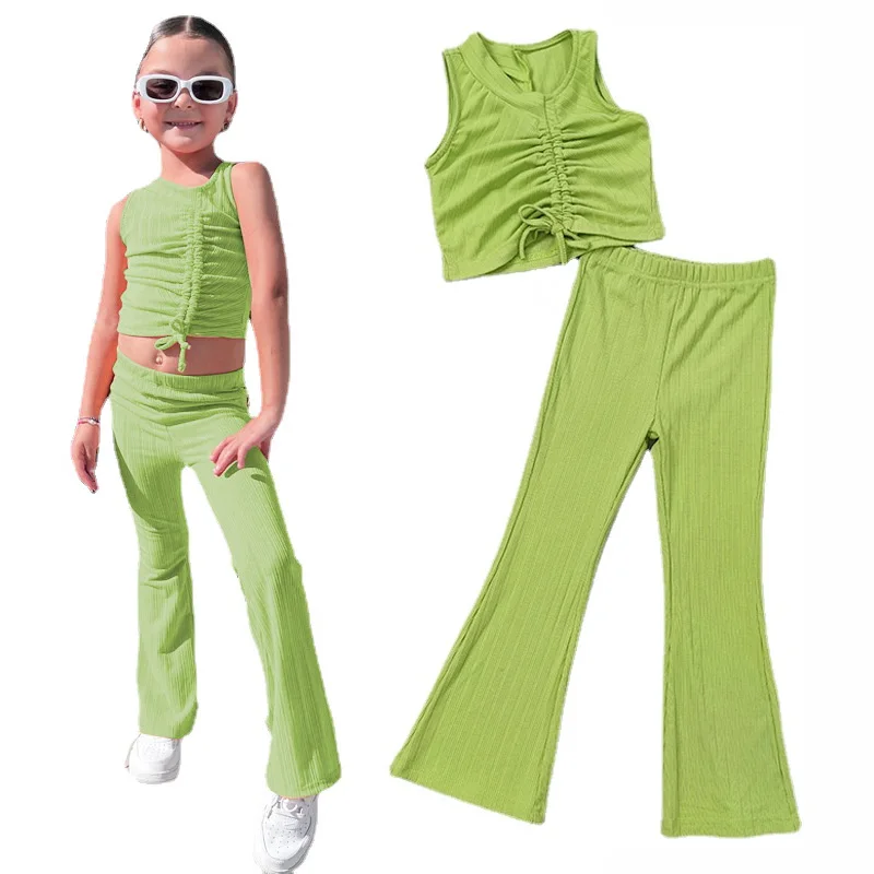 

Fashion Design Girl Clothes Set Toddler Girls Suits Crop Top T Shirt and Flare Pants Trousers Ropa De Niña