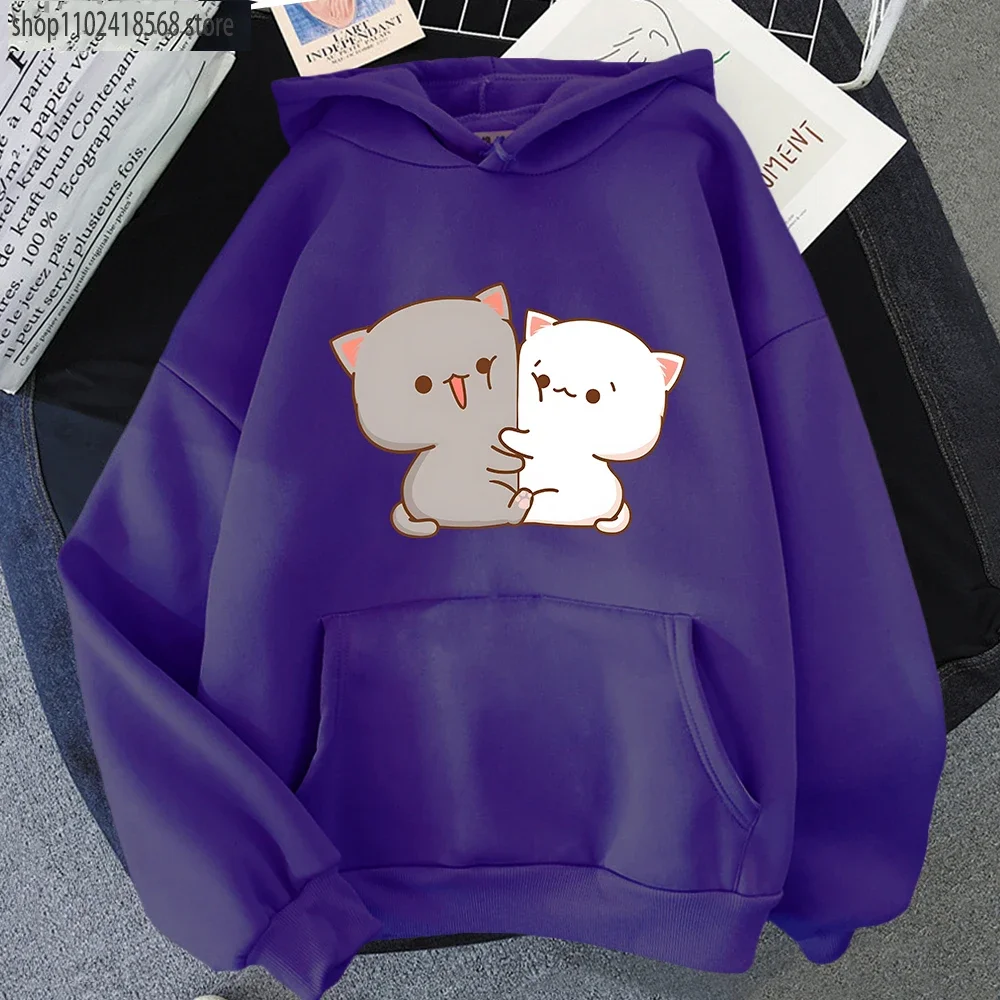Kawaii Kat Hoodie Perzik Grappige Leuke Sweatshirts Cartoon Print Kleding Vrouwen Esthetische Lente Winter Roze Top Meisjes Capuchon Vrouwelijke