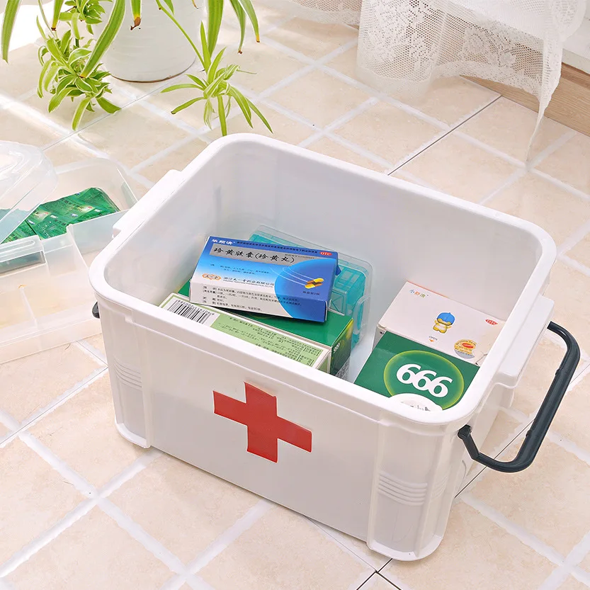 VITCOCO Household Portable Medicine Box with Handle Moisture-proof Compartment Medicine Storage Box Simple Double-layer