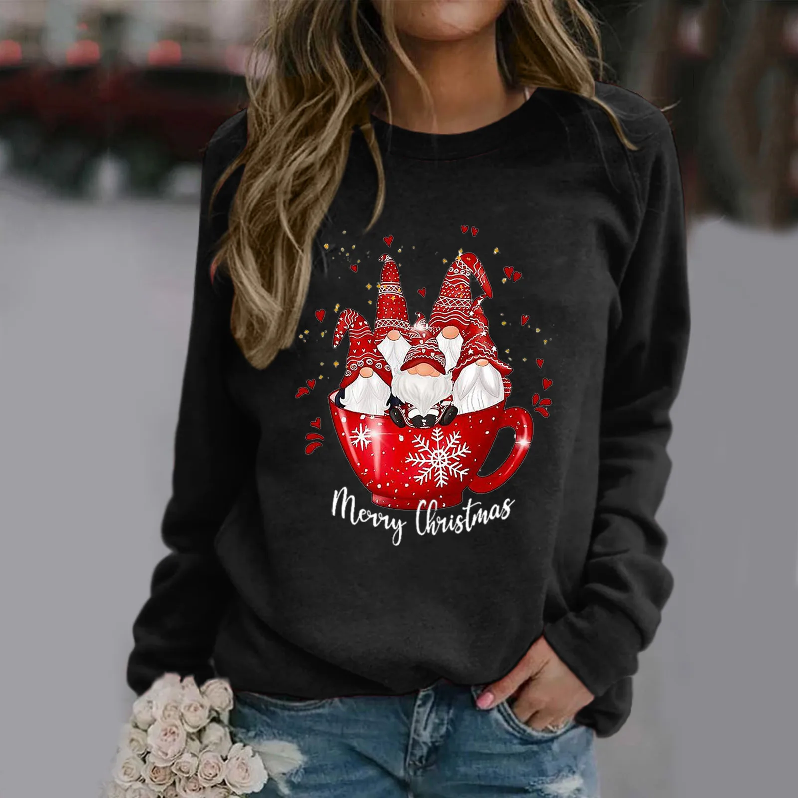 

Casual Christmas Harajuku Clothing For Women Oversized Cotton T-Shirt Tops O Neck Casual Long Sleeve Female Fashion Streetwear