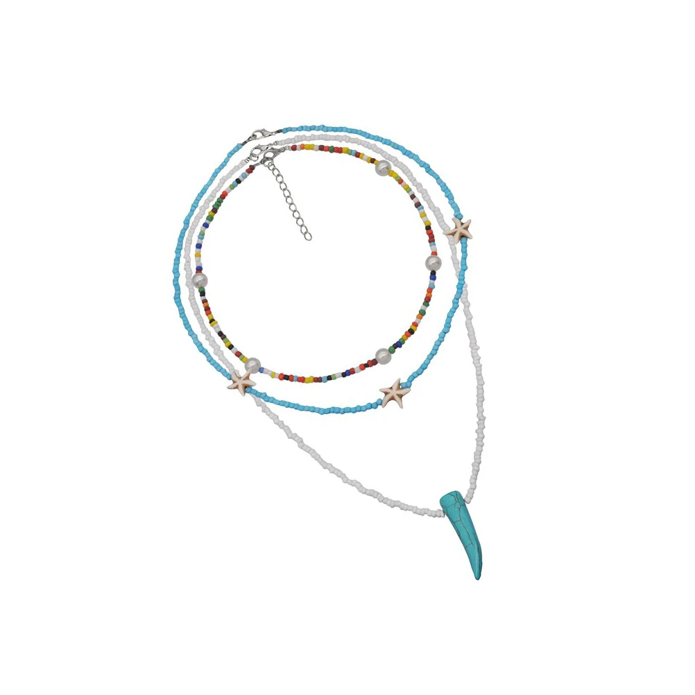 

Multi-Layer Colorful Bead Necklace Turquoise Imitation Pearl Pendant Clavicle Chain Skin Friendly Durable for Women