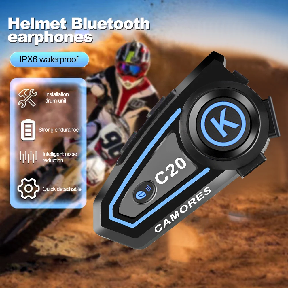 C20 Motorcycle Wireless Helmet Headset Stereo Bluetooth Hands Free Call IPX6 Waterproof 1000mAh with Tri-Color Ambient Light