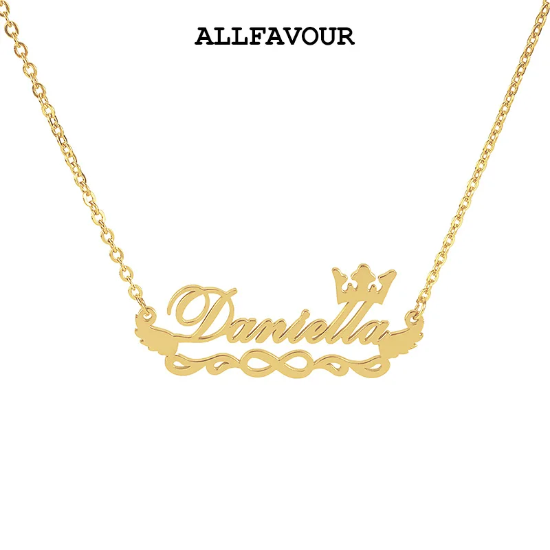 

Personalized Custom Name Necklace For Women Crown Wings Infinity Symbol Gold Color Stainless Steel Unique Birthday Jewelry Gifts