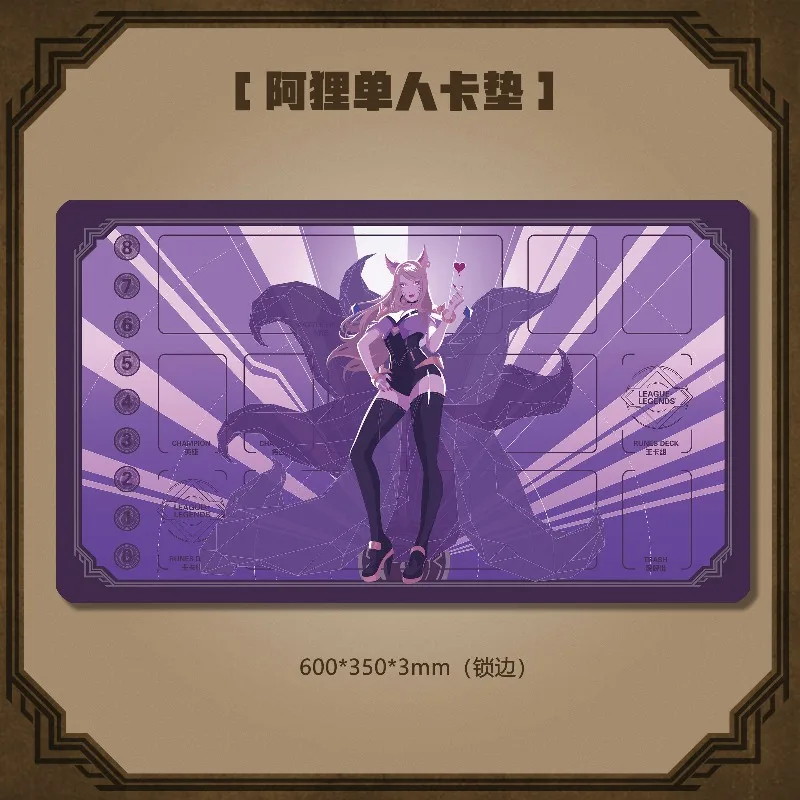 

Anime League of Legends Single Player Battle Card Playmat KaiSa Ahri Cartoon Game 3mm Stitched Edge Rubber Board Game Pad Gifts