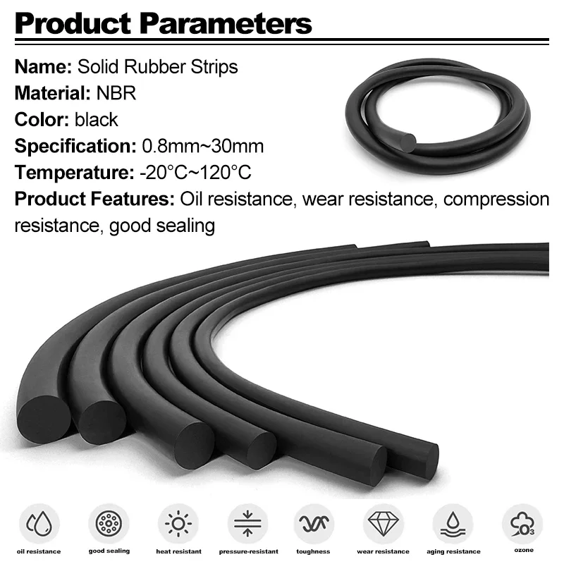 5/10 Meter NBR Round Strip Solid O-ring Rope Black Sealing Strip Resistant to OilDiameter 0.8/1/1.5/1.8/2/3/3.5/4/5/6~30mm