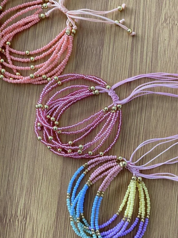 

KKBEAD Stackable Bracelet for Women Boho Beach Wedding Bracelets Handmade Miyuki Beads Adjustable Multilayer Jewelry Gift