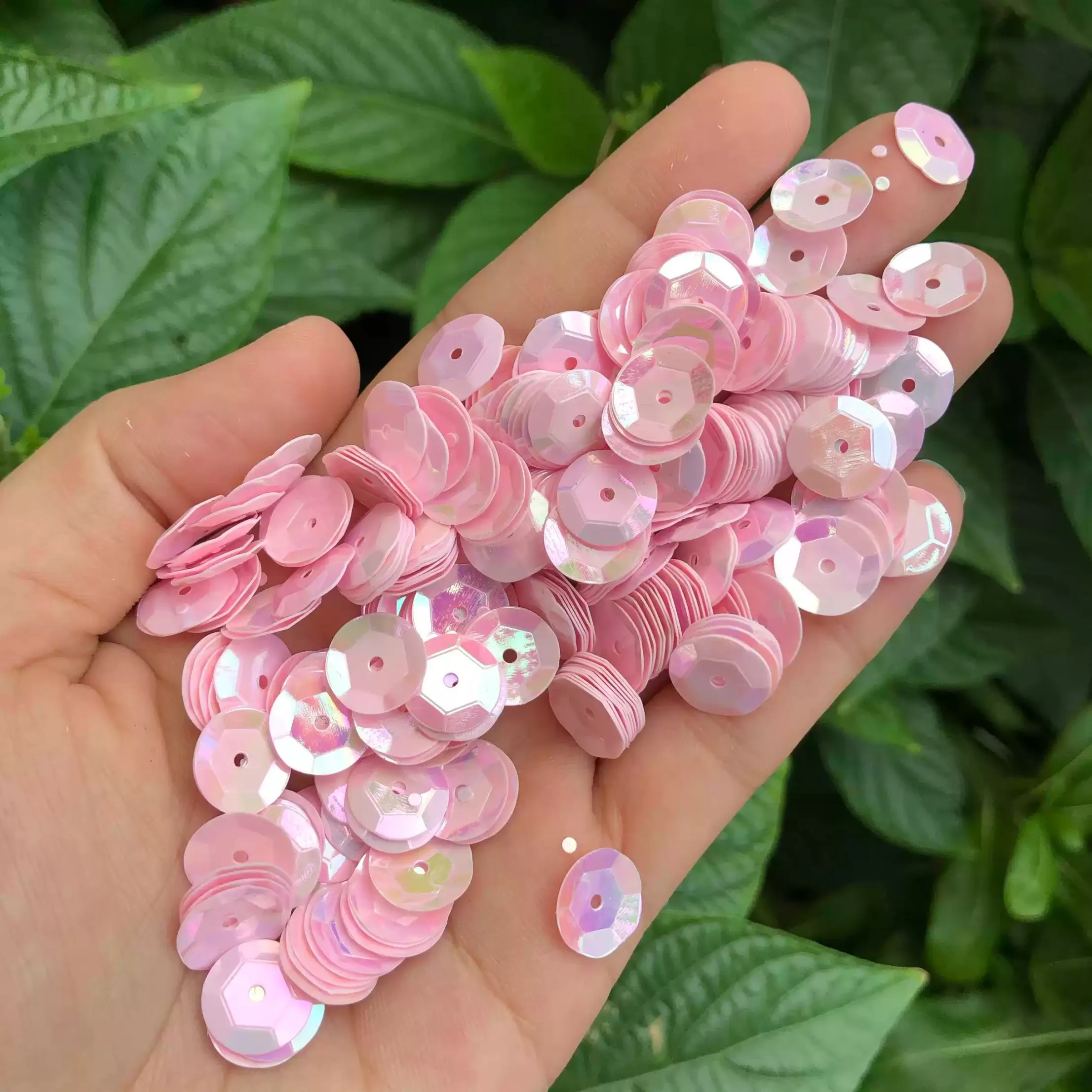 

50g DIY Sparkle Flat & Puffy Sew-on Rhinestones Embellishments for Clothing loosen sequins 3mm-8mm Pink Iridescent Sequins