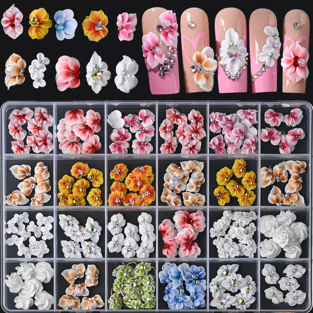 30/10 stuks 3D handgemaakte acryl bloem nagelbedels met strass- en kristal gesneden stickers DIY manicure handgemaakte nageldecors *