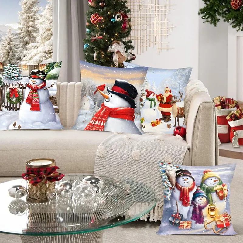 Christmas Snowman Cushion Cover Decorative Pillow Cover Throw Pillow Case Christmas Decor 2025 for Home Decor Sofa Pillowcase - view 2