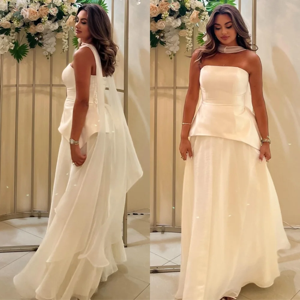 

Customized Elegant Yellow Chiffon Evening Dress Exquisite Strapless Sleeveless Party Gowns Fashion Sweep Train Prom Dress