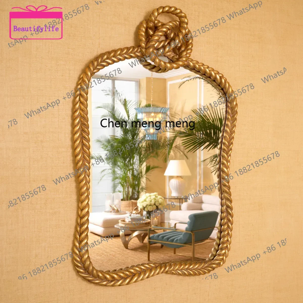 YL  French retro rope knot pattern art mirror light luxury court style decorative mirror home living room wall