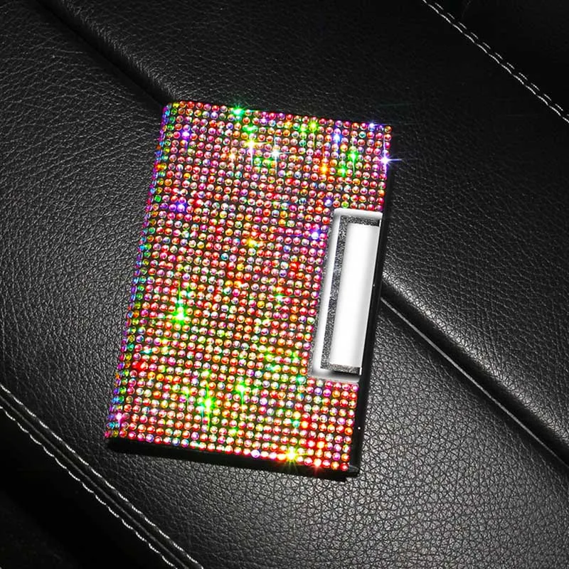 Business Card Case Tickets Organizer Credit Card Cover Women Stainless Steel Bling Crystal Bank Card Holder Portable Cardcase