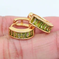 Fashion Gold Color Green Zircon CZ Huggie Hoop Earrings for Women